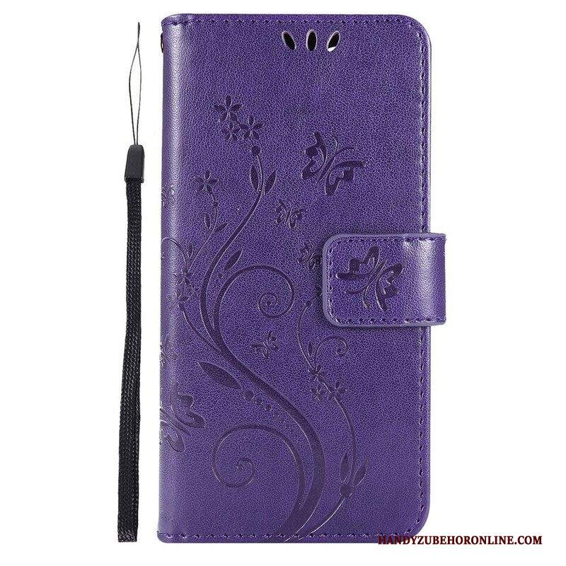 Custodia in pelle iPhone 13 Pro Fiori Grafici Strappy