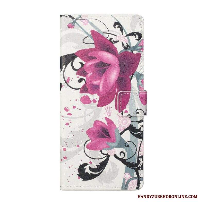 Custodia in pelle iPhone 13 Pro Fiori Tropicali