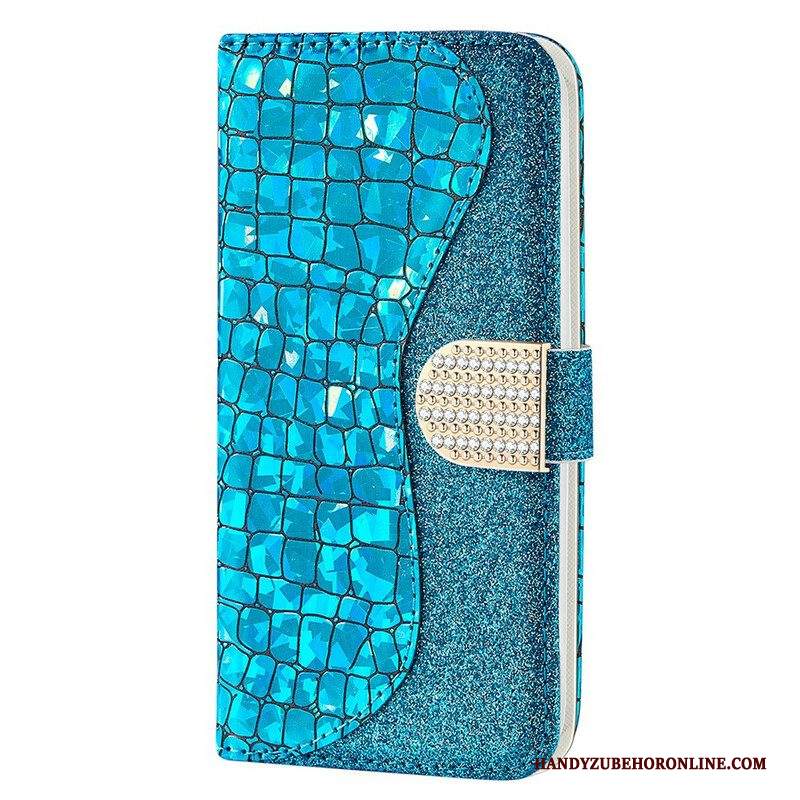 Custodia in pelle iPhone 13 Pro Max Diamanti Coccodrillo