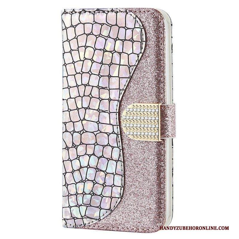 Custodia in pelle iPhone 13 Pro Max Diamanti Coccodrillo