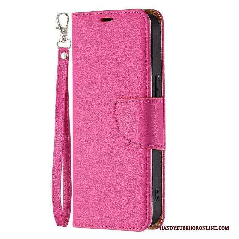 Custodia in pelle iPhone 13 Pro Strappy Effetto Pelle Color Litchi