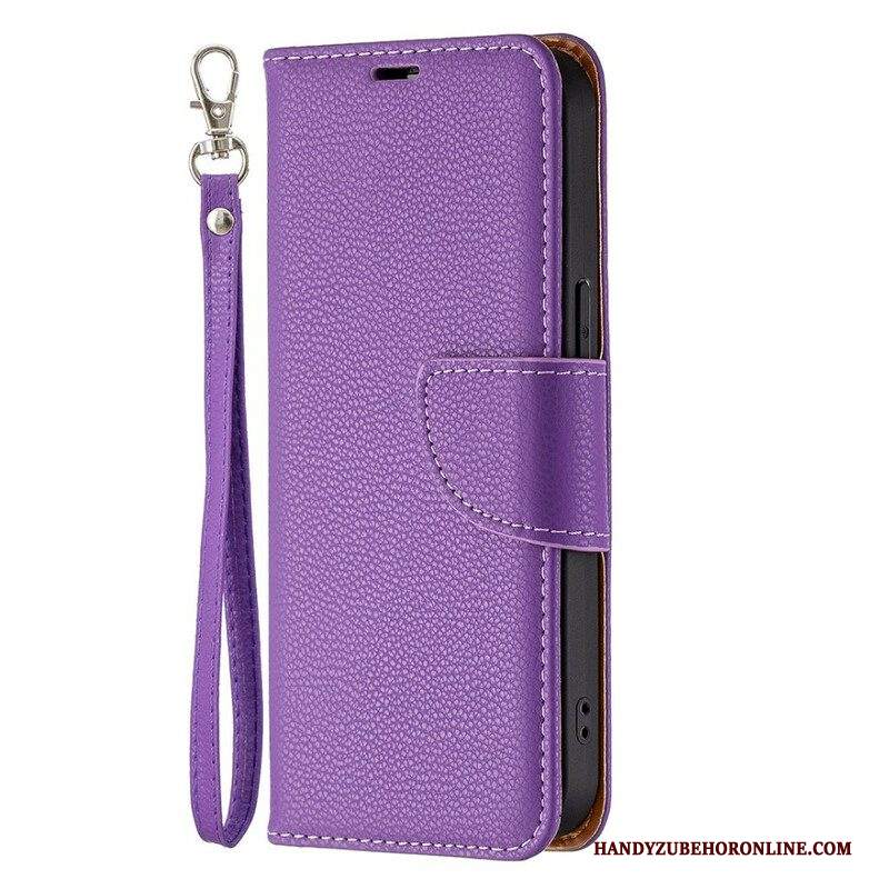 Custodia in pelle iPhone 13 Pro Strappy Effetto Pelle Color Litchi