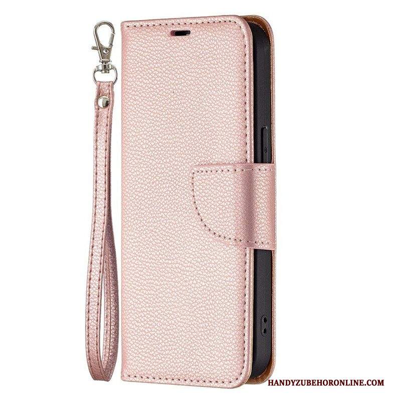 Custodia in pelle iPhone 13 Pro Strappy Effetto Pelle Color Litchi