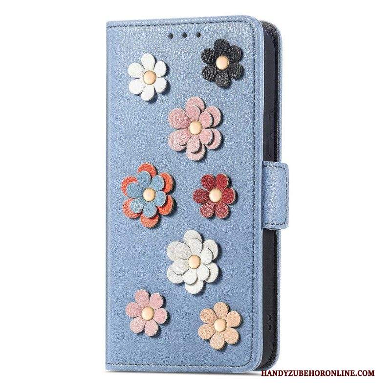 Custodia in pelle iPhone 14 Fiori Decorativi