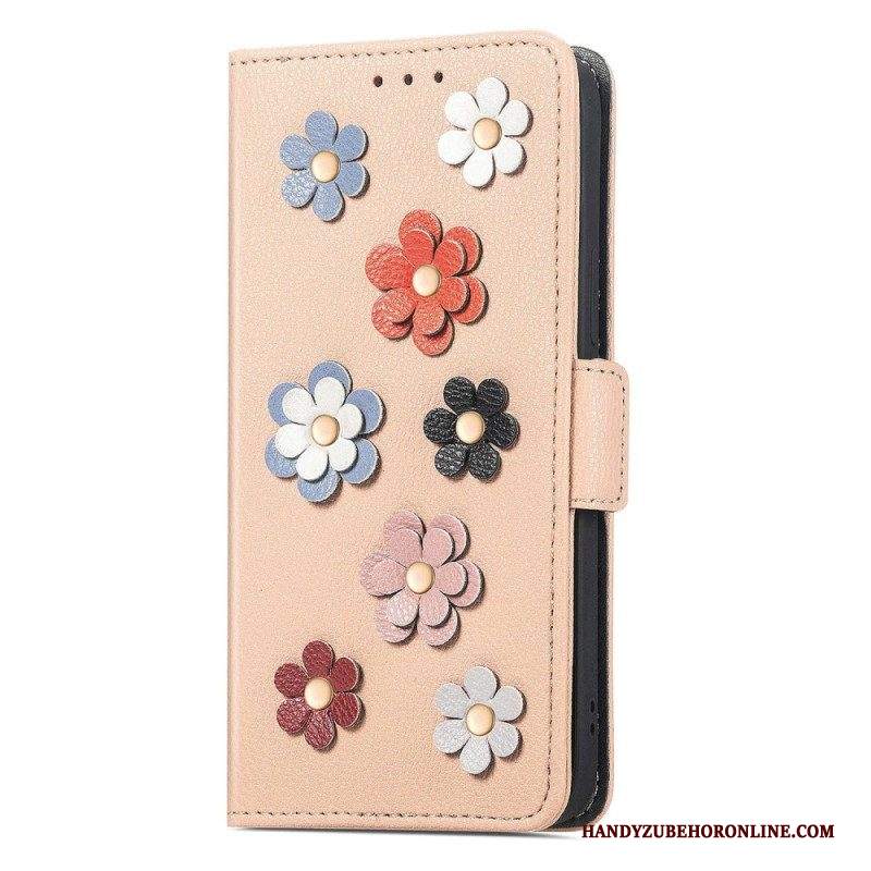 Custodia in pelle iPhone 14 Fiori Decorativi