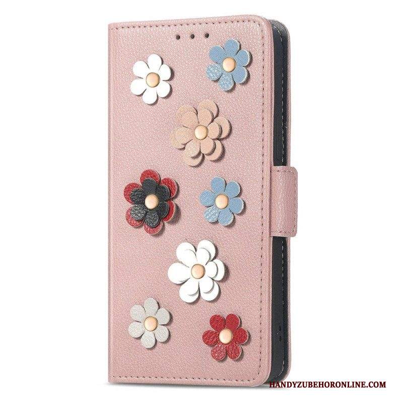 Custodia in pelle iPhone 14 Fiori Decorativi