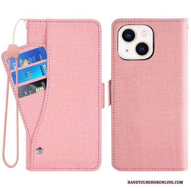 Custodia in pelle iPhone 14 Jeans Con Portacarte Girevole