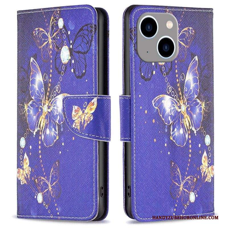 Custodia in pelle iPhone 14 Plus Farfalle Del Mondo