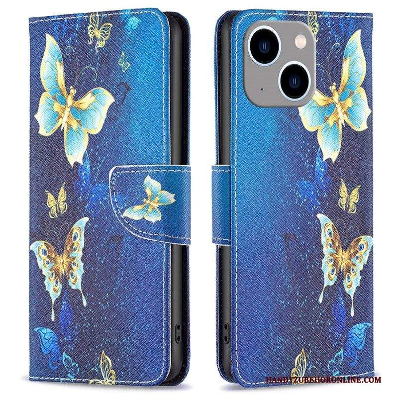 Custodia in pelle iPhone 14 Plus Farfalle Del Mondo