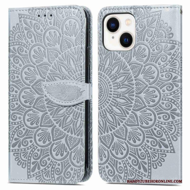 Custodia in pelle iPhone 14 Plus Foglie Tribali