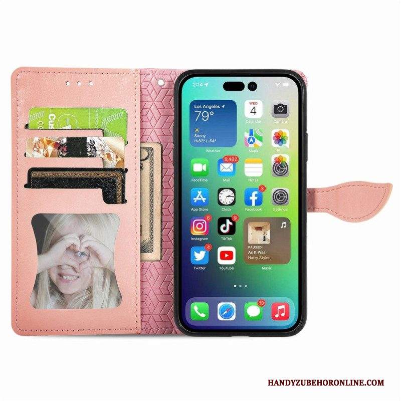 Custodia in pelle iPhone 14 Plus Foglie Tribali