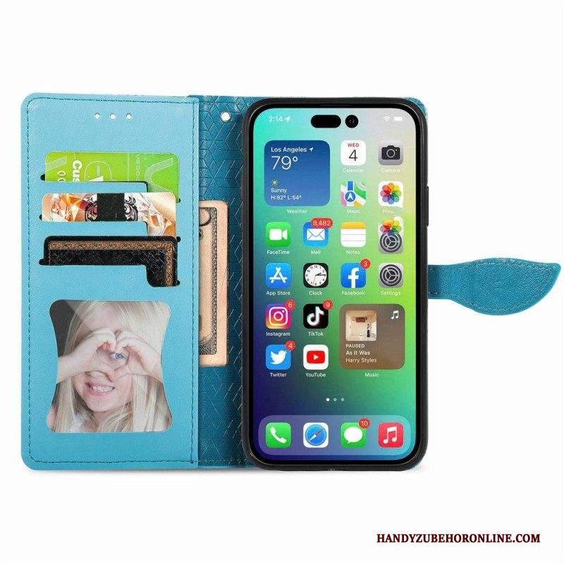 Custodia in pelle iPhone 14 Plus Foglie Tribali