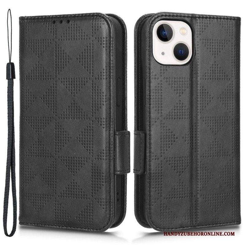 Custodia in pelle iPhone 14 Plus Folio Cover Doppio Lembo E Motivo A Triangolo