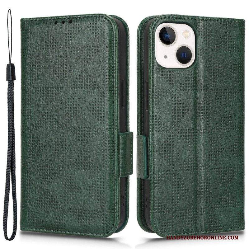 Custodia in pelle iPhone 14 Plus Folio Cover Doppio Lembo E Motivo A Triangolo