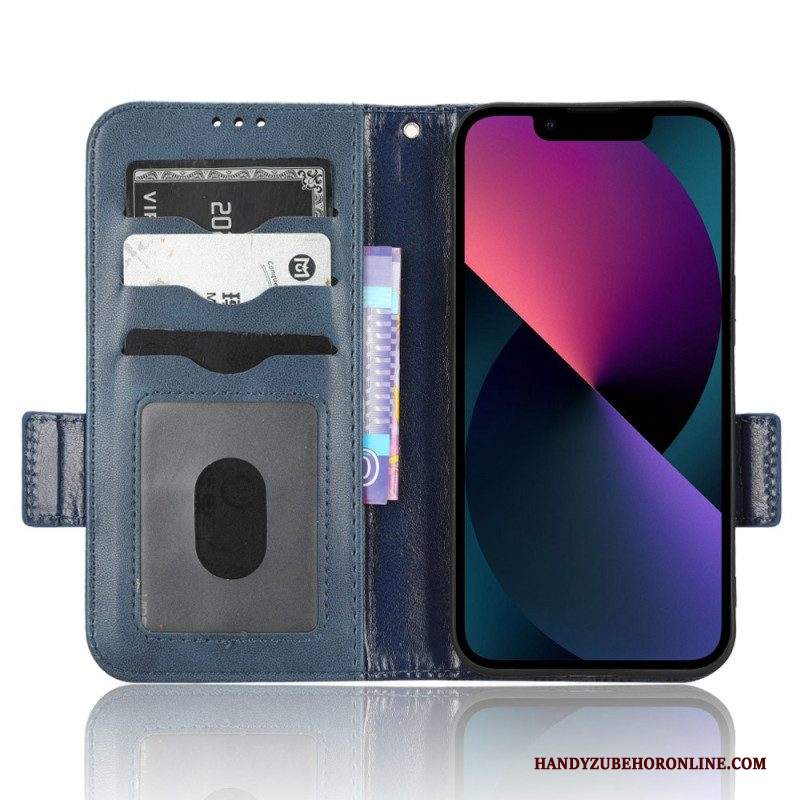 Custodia in pelle iPhone 14 Plus Folio Cover Doppio Lembo E Motivo A Triangolo