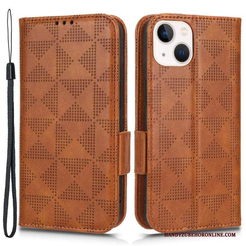 Custodia in pelle iPhone 14 Plus Folio Cover Doppio Lembo E Motivo A Triangolo