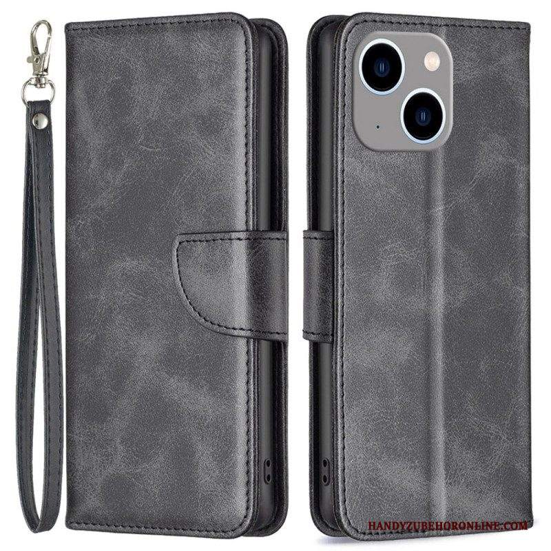 Custodia in pelle iPhone 14 Plus Folio Cover Lembo Liscio Obliquo