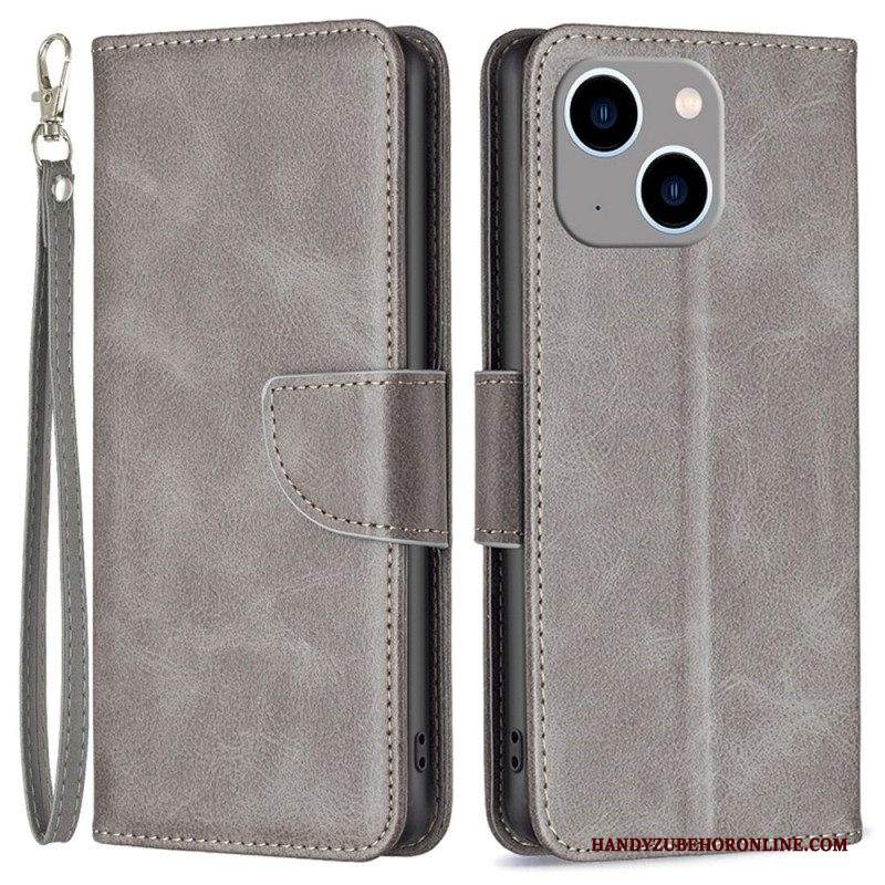 Custodia in pelle iPhone 14 Plus Folio Cover Lembo Liscio Obliquo