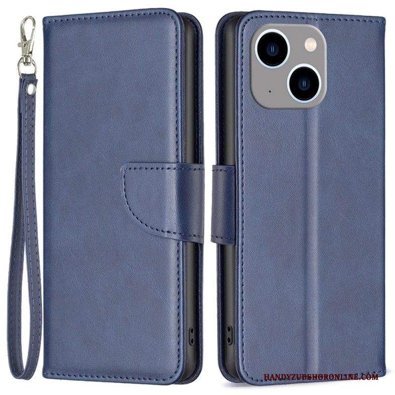 Custodia in pelle iPhone 14 Plus Folio Cover Lembo Liscio Obliquo