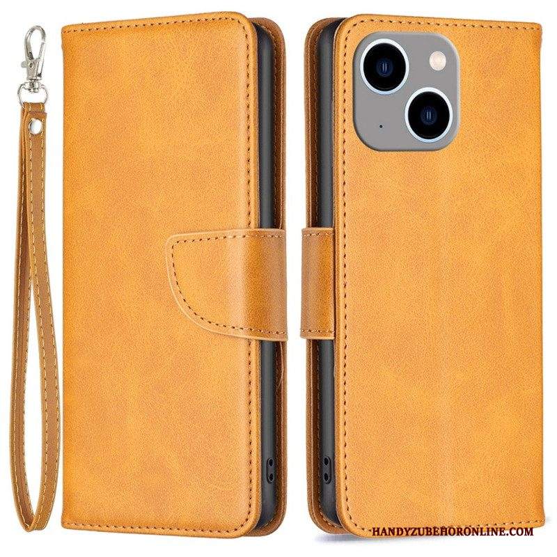 Custodia in pelle iPhone 14 Plus Folio Cover Lembo Liscio Obliquo