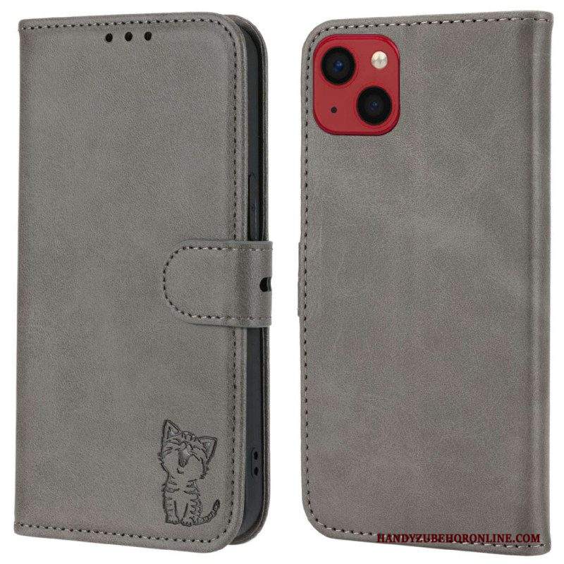 Custodia in pelle iPhone 14 Plus Gattino