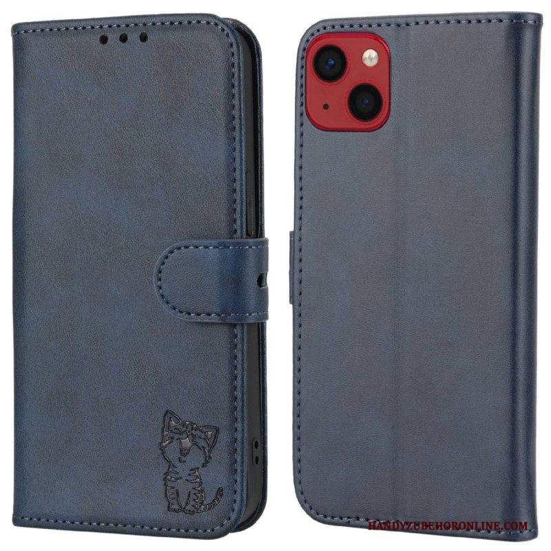 Custodia in pelle iPhone 14 Plus Gattino