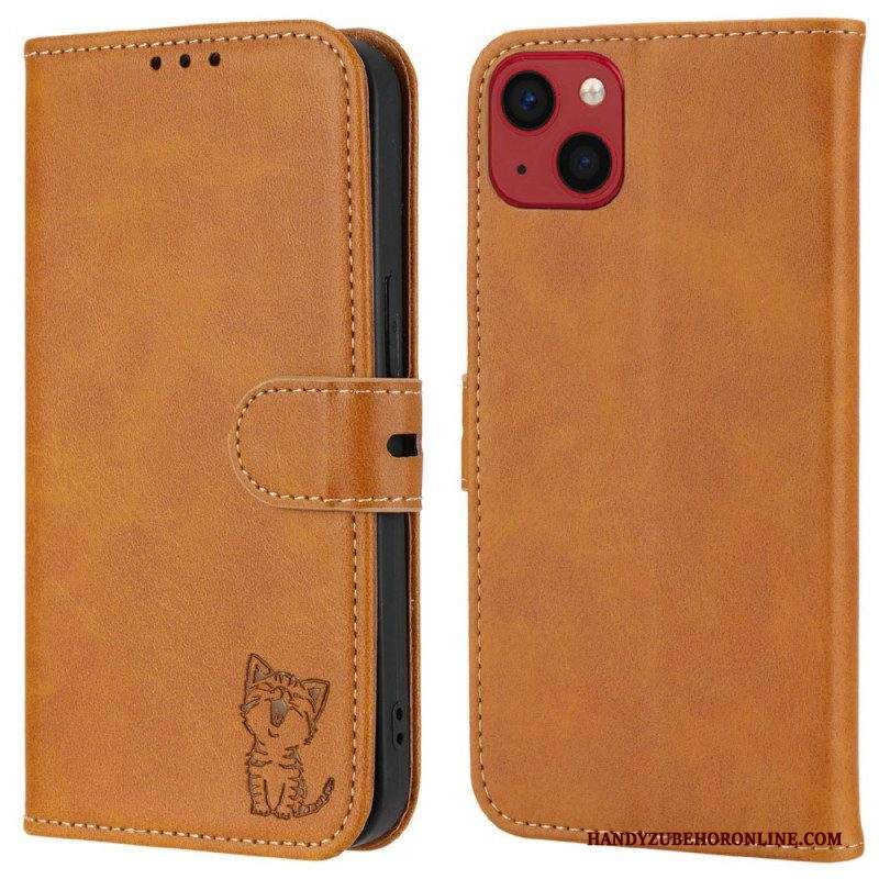 Custodia in pelle iPhone 14 Plus Gattino