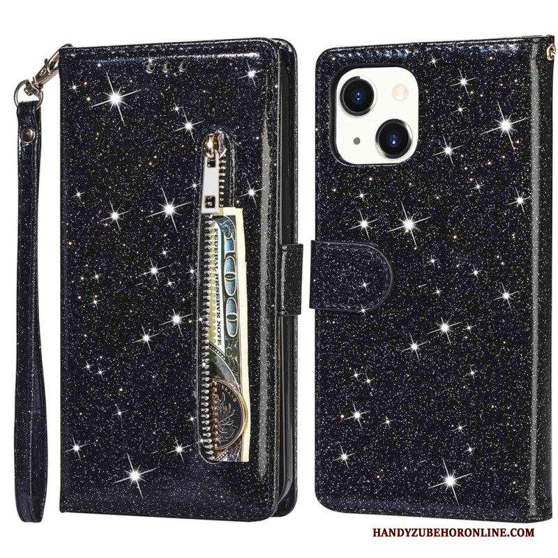 Custodia in pelle iPhone 14 Plus Portamonete Glitterato