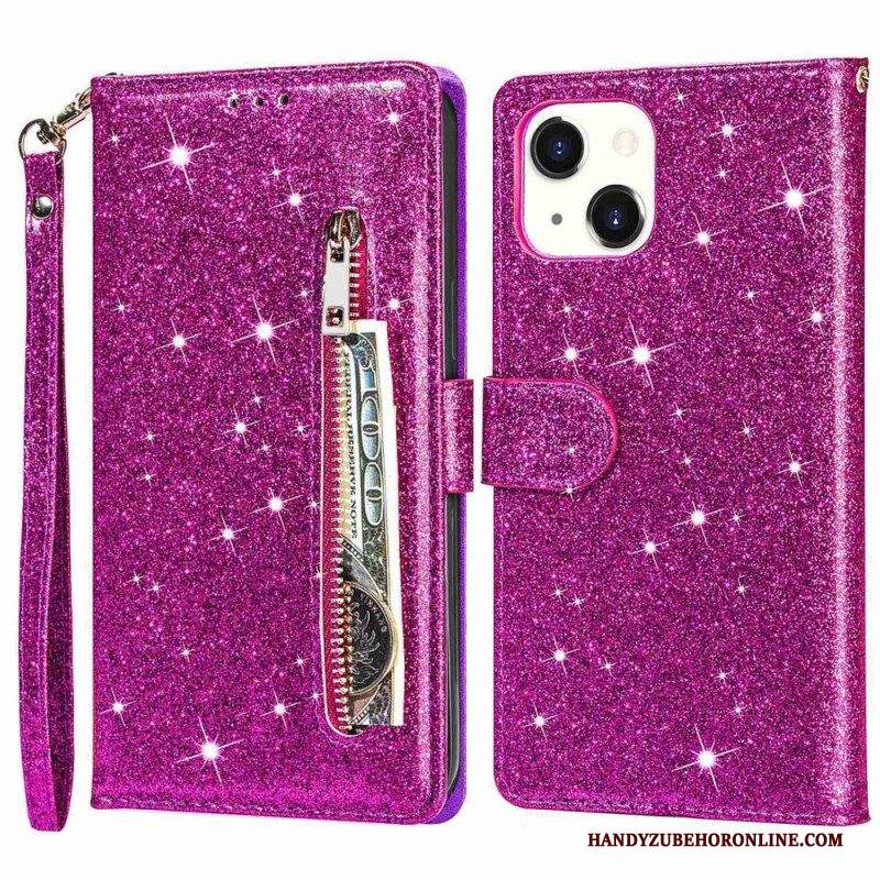 Custodia in pelle iPhone 14 Plus Portamonete Glitterato