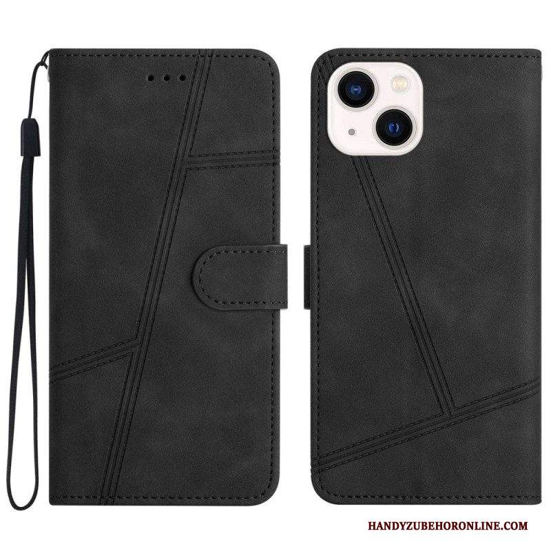 Custodia in pelle iPhone 14 Plus Strappy Con Cuciture Geo Effetto Pelle