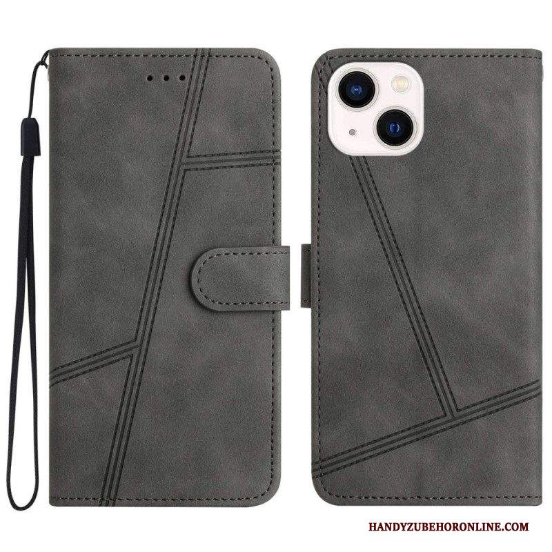 Custodia in pelle iPhone 14 Plus Strappy Con Cuciture Geo Effetto Pelle