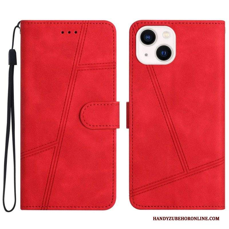 Custodia in pelle iPhone 14 Plus Strappy Con Cuciture Geo Effetto Pelle