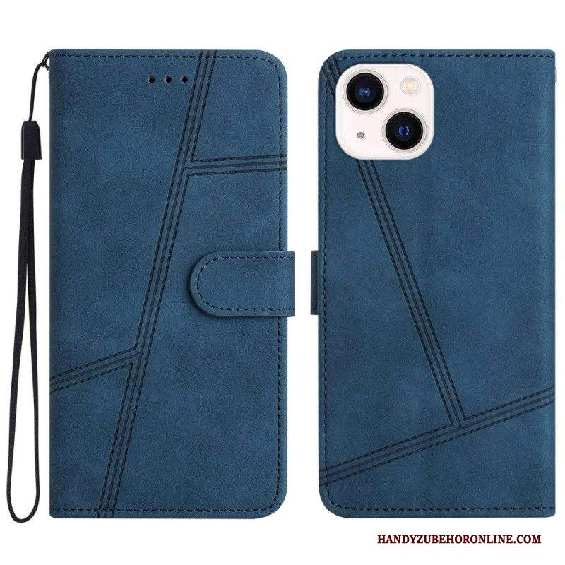 Custodia in pelle iPhone 14 Plus Strappy Con Cuciture Geo Effetto Pelle