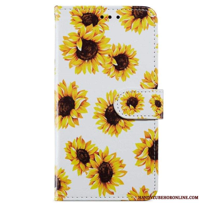 Custodia in pelle iPhone 15 Plus Fiori Con Cinturino