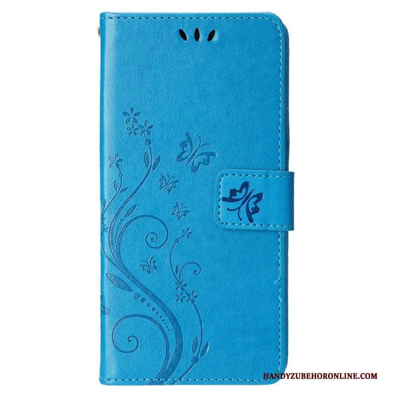 Custodia in pelle iPhone 15 Plus Fiori E Farfalle