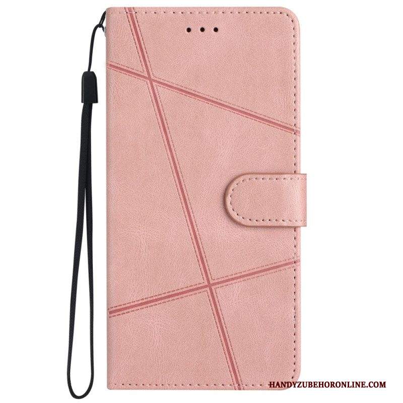 Custodia in pelle iPhone 15 Plus Linee Con Cinturino