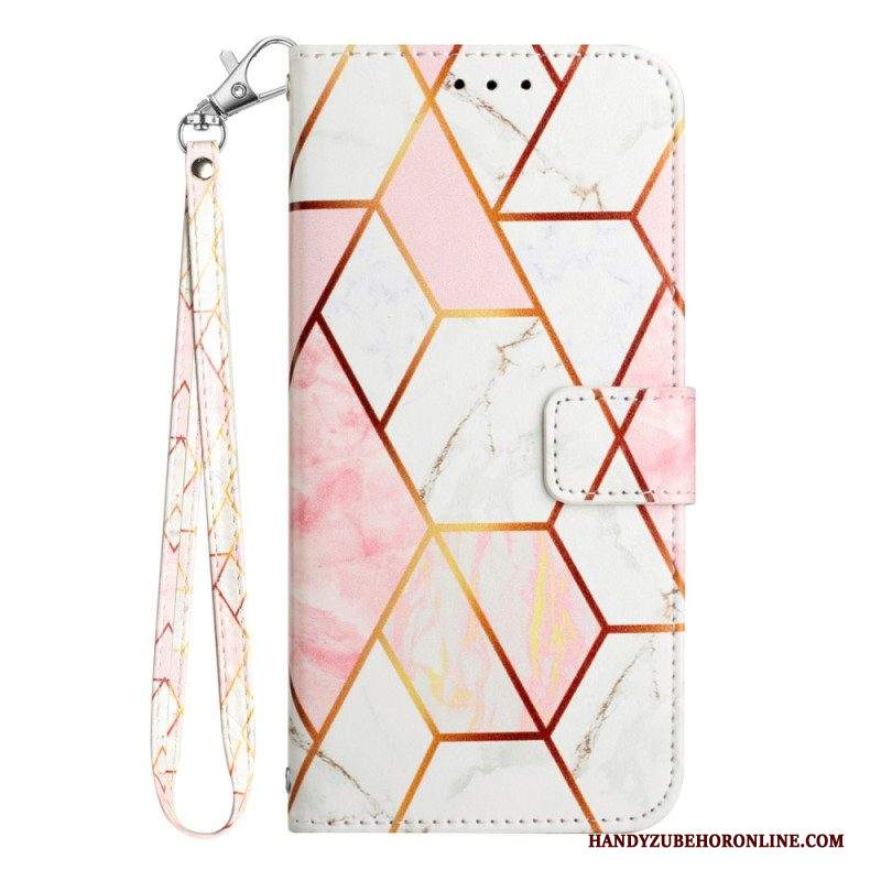 Custodia in pelle iPhone 15 Plus Marmo Con Cordino