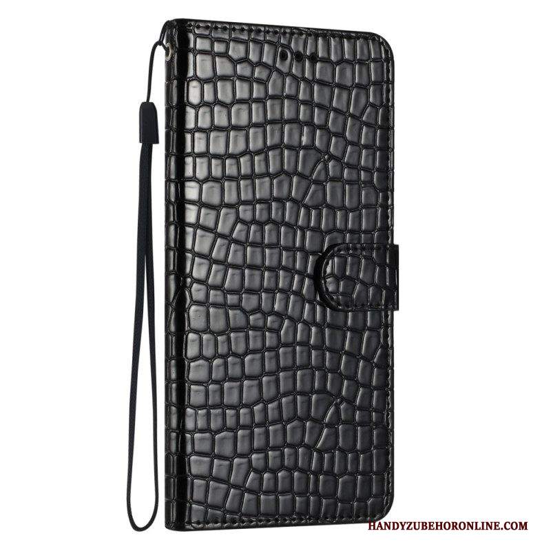 Custodia in pelle iPhone 15 Plus Stile Coccodrillo Con Cinturino