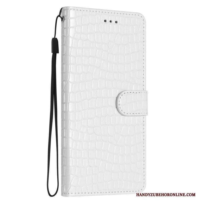 Custodia in pelle iPhone 15 Plus Stile Coccodrillo Con Cinturino