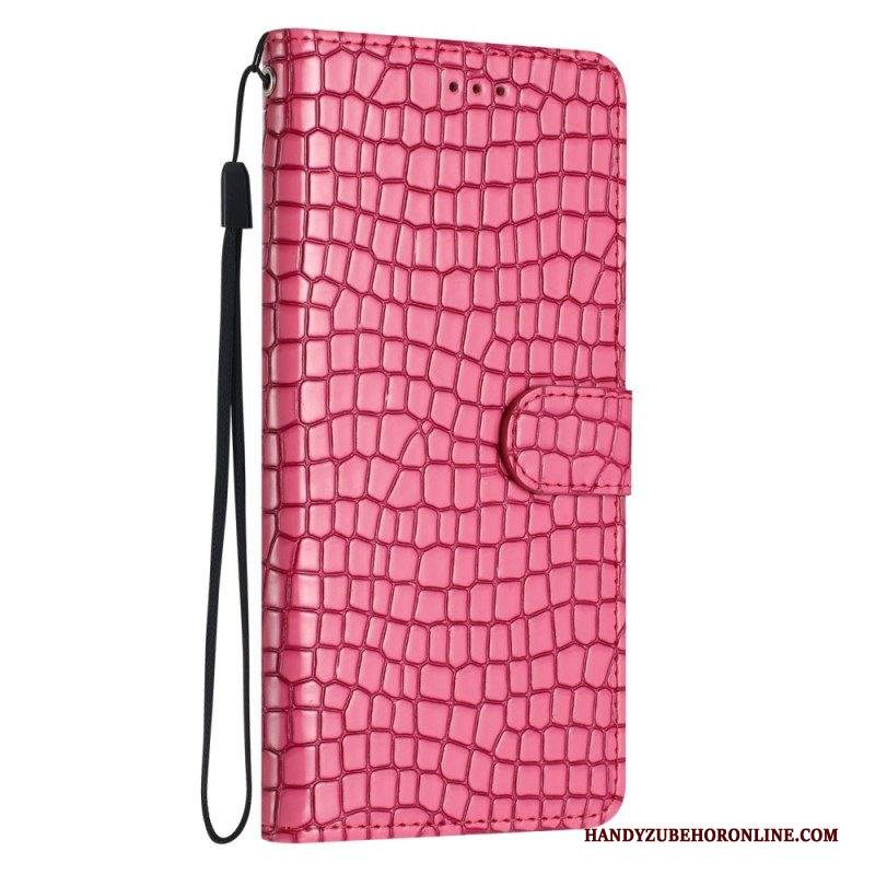 Custodia in pelle iPhone 15 Plus Stile Coccodrillo Con Cinturino