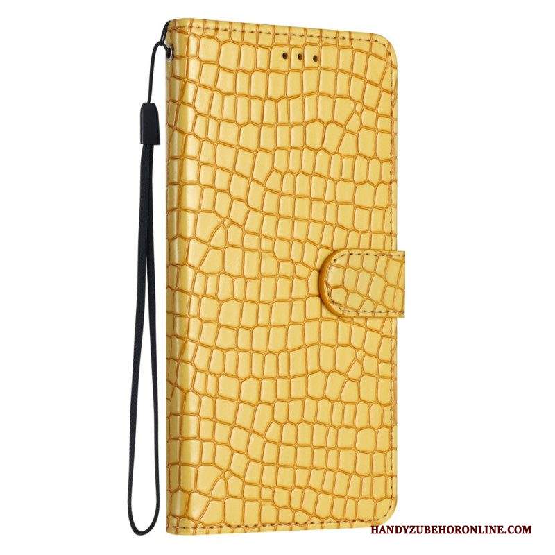 Custodia in pelle iPhone 15 Plus Stile Coccodrillo Con Cinturino