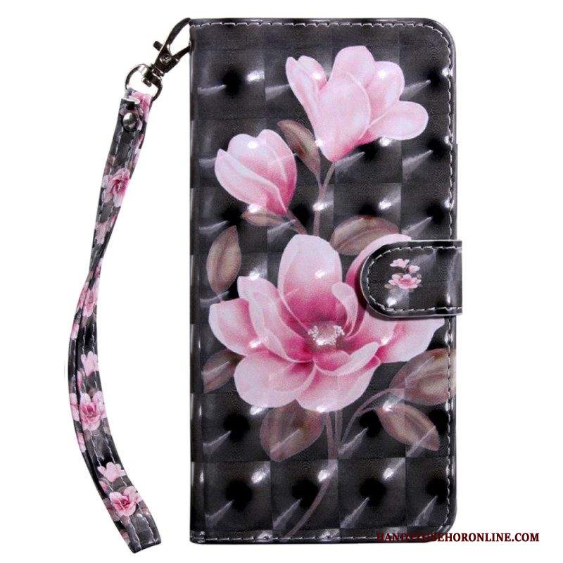 Custodia in pelle iPhone 15 Pro Fiori Per Cinturino