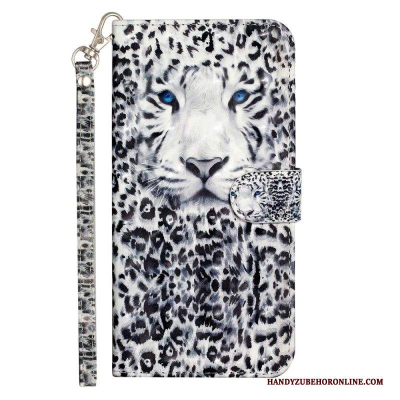 Custodia in pelle iPhone 15 Pro Leopardo 3d Con Cinturino