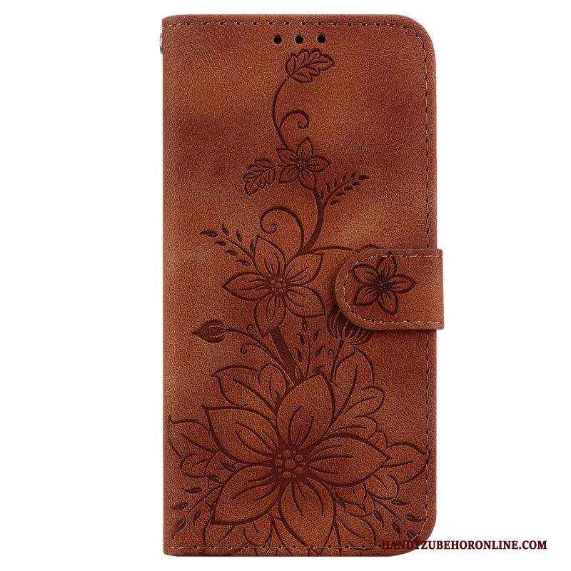 Custodia in pelle iPhone 15 Pro Max Tracolla Floreale