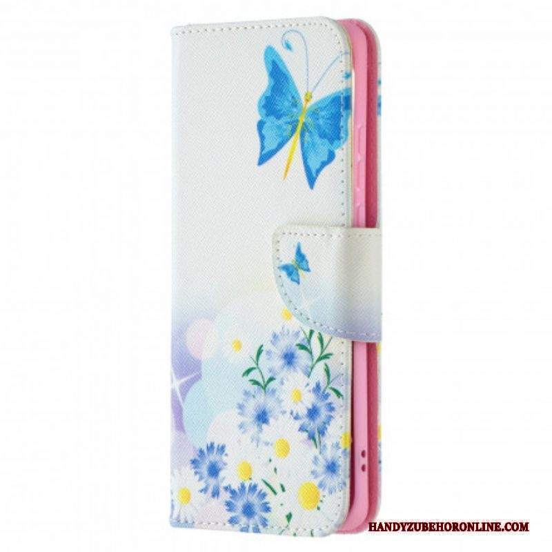 Folio Cover Huawei P50 Pro Farfalle E Fiori Dipinti