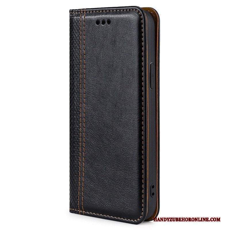 Folio Cover Moto E40 / E30 / E20 Custodia in pelle Cuciture In Pelle Crosta Litchi