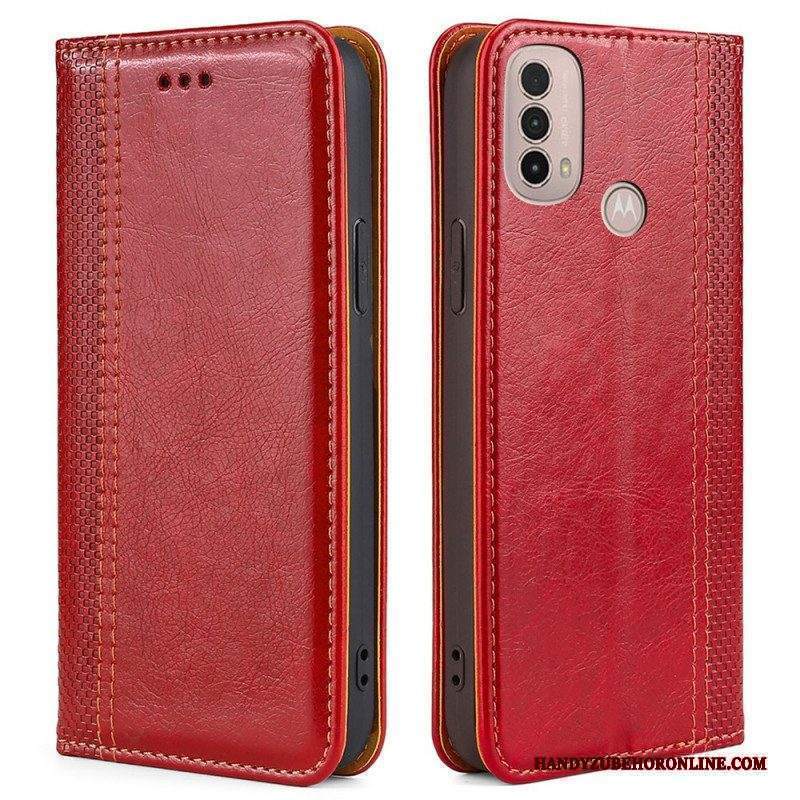 Folio Cover Moto E40 / E30 / E20 Custodia in pelle Cuciture In Pelle Crosta Litchi