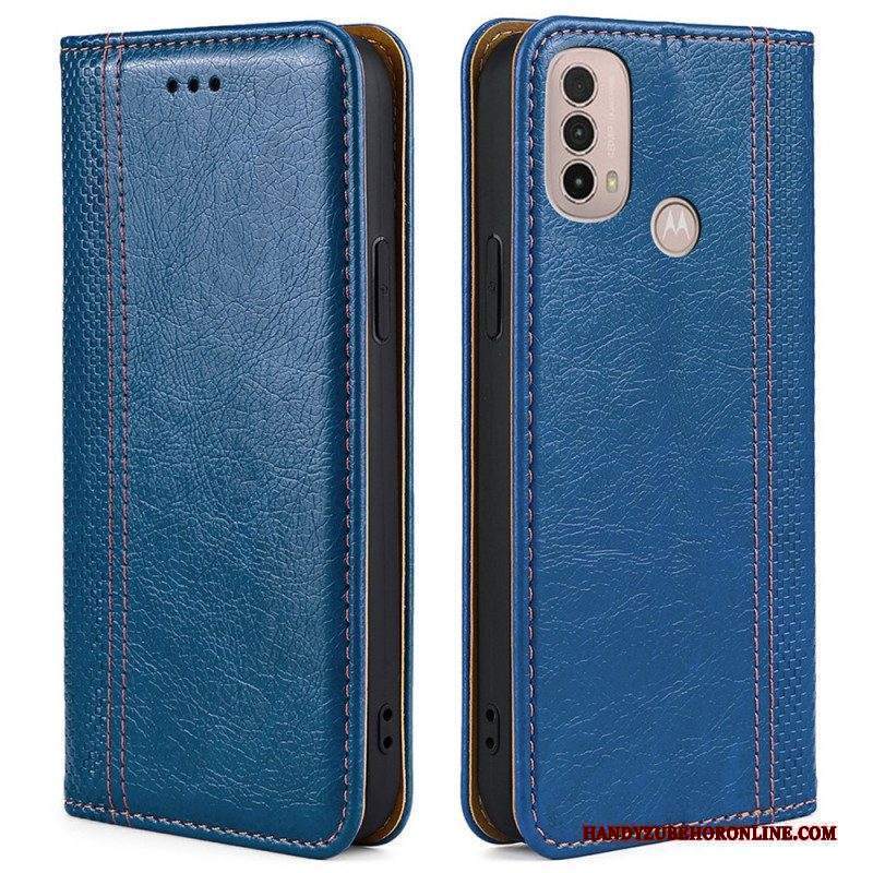 Folio Cover Moto E40 / E30 / E20 Custodia in pelle Cuciture In Pelle Crosta Litchi