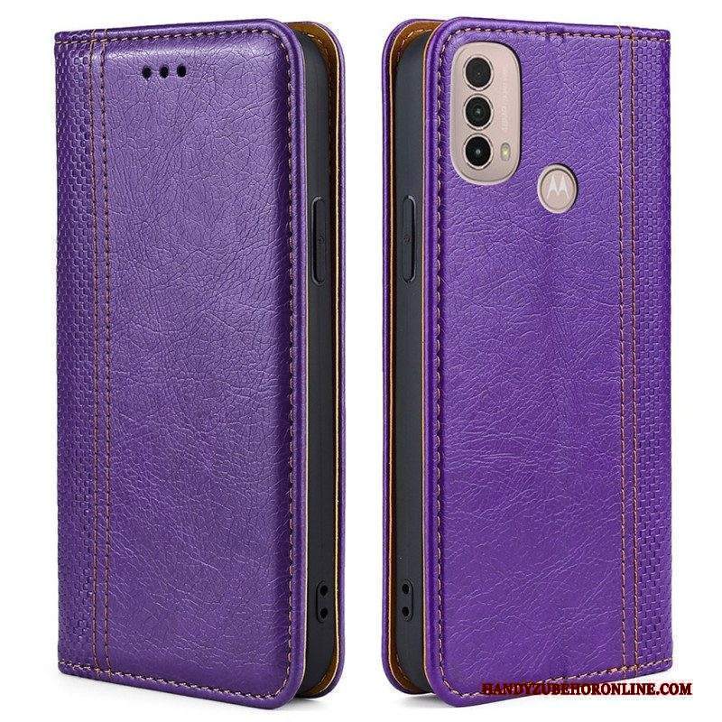 Folio Cover Moto E40 / E30 / E20 Custodia in pelle Cuciture In Pelle Crosta Litchi