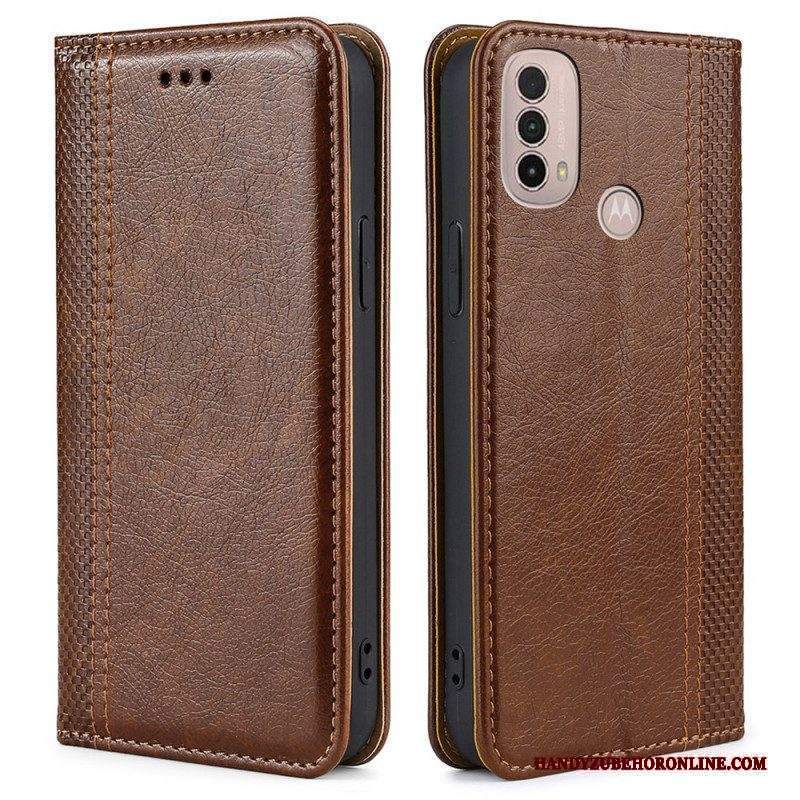 Folio Cover Moto E40 / E30 / E20 Custodia in pelle Cuciture In Pelle Crosta Litchi